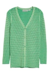 Zankov Elise Pointelle V-neck Cardigan In Fluo Lime Multi