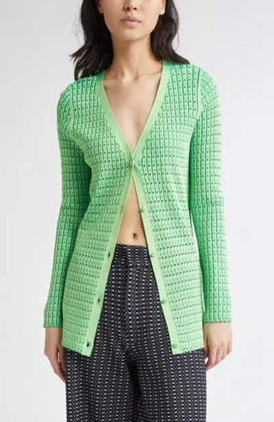 Zankov Elise Pointelle V-neck Cardigan In Fluo Lime Multi