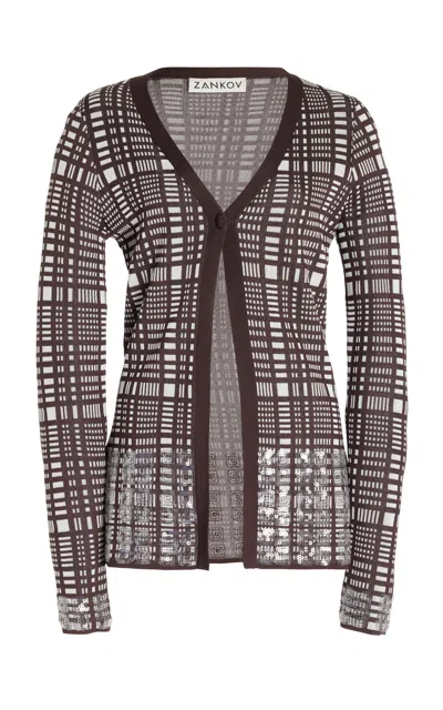 Zankov Elise Sequined Windowpane Jacquard Cardigan In Black,white