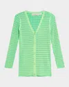 Zankov Elise V-neck Pointelle Knit Cardigan In Fluo Lime Multi