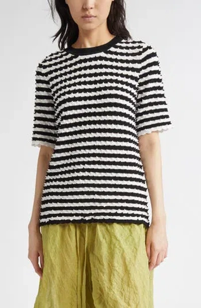 Zankov Elodie Stripe Knit Scallop Top In Black Ivory Multi