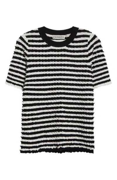 Zankov Elodie Stripe Crewneck Sweater In Black/ivory Multi