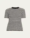 Zankov Elodie Stripe Knit Scallop Top In Black Ivory Multi