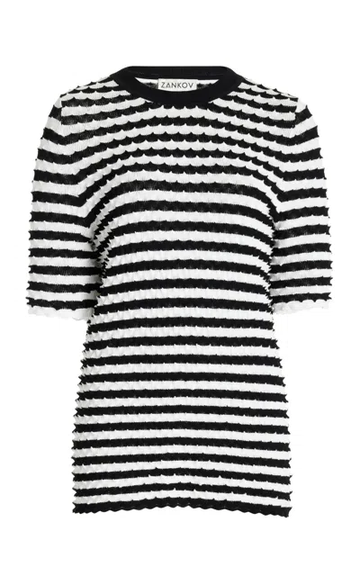 Zankov Elodie Stripped Knit Top In Black,white