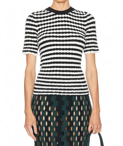 Zankov Elodie Stripe Knit Scallop Top In Black Ivory Multi