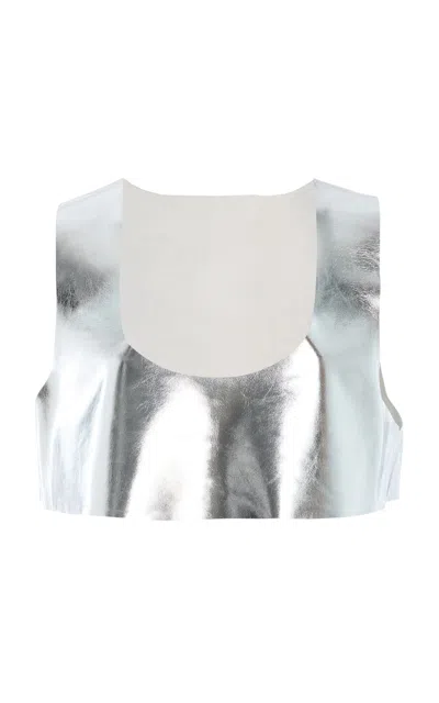 Zankov Emily Leather Crop Top In Metallic