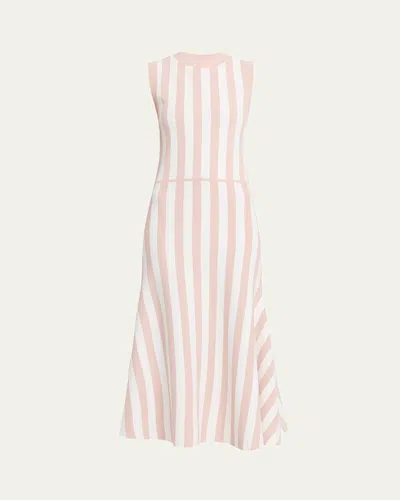 Zankov Faye Striped Knit Sleeveless Midi Dress In Neutral