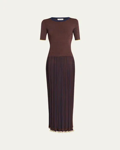 Zankov Gago Fine Rib Short-sleeve Maxi Dress In Brown