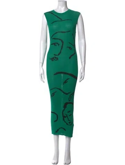 Pre-owned Zankov Graphic Print Long Dress In Green