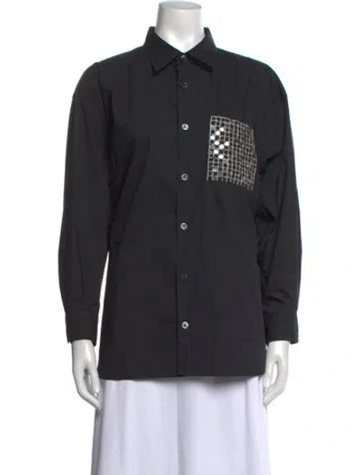 Pre-owned Zankov Graphic Print Long Sleeve Button-up Top In Grey