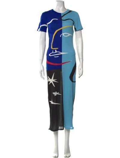 Pre-owned Zankov Graphic Print Midi Length Dress In Black