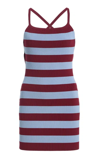 Zankov Guillia Stripe Mini Dress In Burgundy