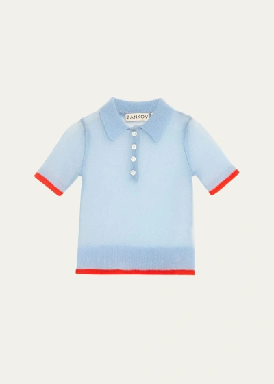 Zankov Gwen Polo Shirt With Tipping In Water Blue