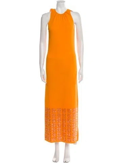 Pre-owned Zankov Halterneck Long Dress In Orange