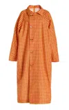 Zankov Hugo Oversized Double-breasted Microcheck Knit Trench In Orange