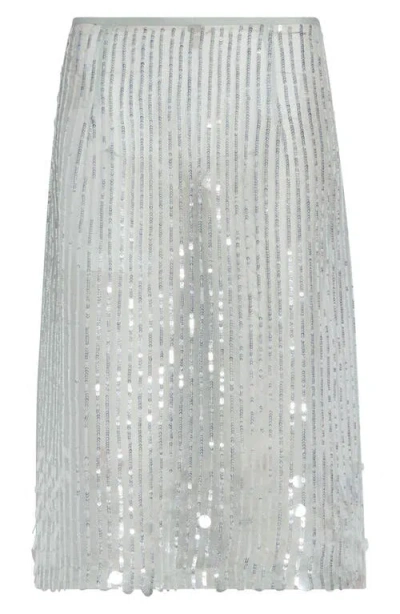 Zankov Isabella Sequin Stripe Silk Skirt In Silver