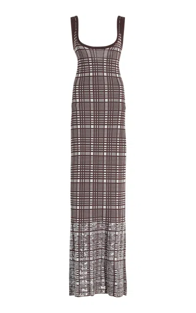 Zankov Jacqueline Sequined Windowpane Jacquard Maxi Dress In Black,white