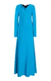Zankov Joanna Draped Colorblocked Merino Wool Maxi Dress In Turquoise