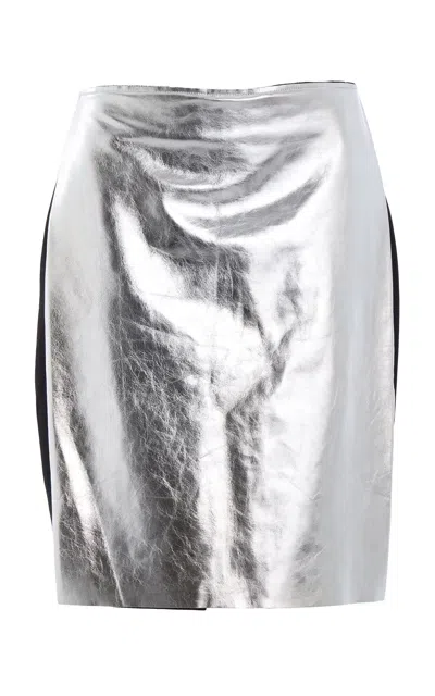 Zankov Johanna Leather-wool Mini Skirt In Silver
