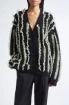 Zankov Joseph Fringe Stripe Merino Wool V-neck Cardigan In Black