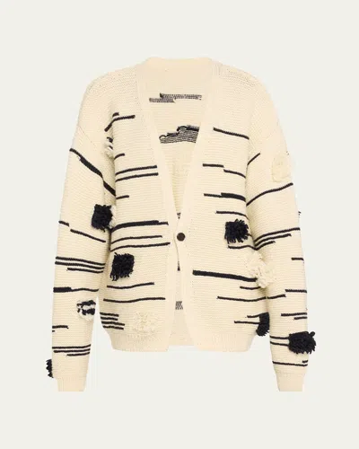 Zankov Julien Two-tone Wool Cardigan In Ecru/black