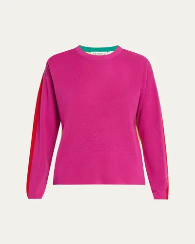 Zankov Julienne Colorblock Merino Wool Sweater In Peony Multi