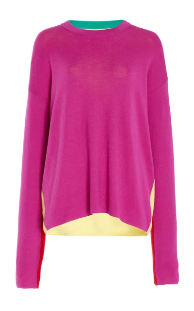 Zankov Julienne Colorblocked Merino-knit Pullover In Fuchsia