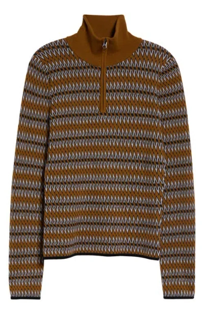 Zankov Kim Merino Wool Jacquard Half Zip Sweater In Orange