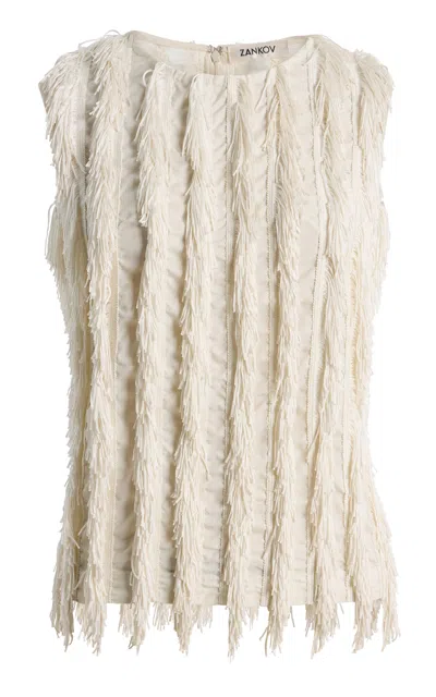 Zankov Leah Fringed Silk Top In White