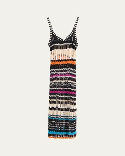 Zankov Libiana Stripe Openwork Sweater Dress In Black Multi