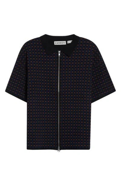 Zankov Lorenzo Geo Jacquard Zip Polo In Beetle Multi