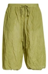 Zankov Lou Origami Crinkled Metallic Bermuda Shorts In Peridot