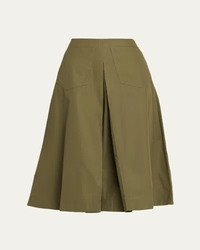 Zankov Louise Pleated Cotton A-line Skirt In Green