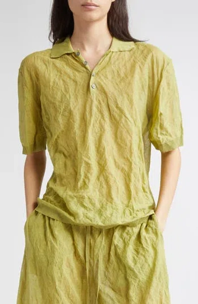 Zankov Luke Crinkled Metallic Short Sleeve Polo In Peridot