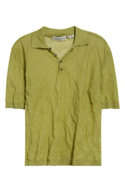 Zankov Luke Crinkled Metallic Short Sleeve Polo In Peridot