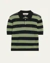 Zankov Luke Open Knit Merino Wool Polo In Black Multi