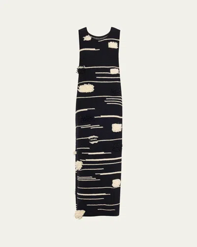 Zankov Lune Two-tone Sleeveless Maxi Wool Dress In Black/ecru