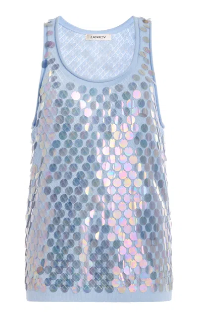 Zankov Lutecia Embellished Wool-cashmere Tank In Blue