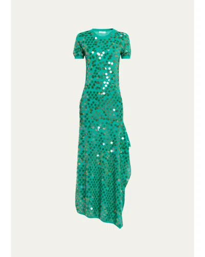 Zankov Magda Short-sleeve Sequined Maxi T-shirt Gown In Mineral Green