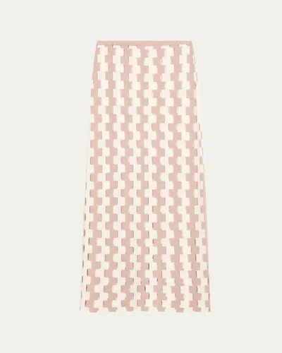 Zankov Marshall Abstract Pencil Merino Wool Maxi Skirt In Beige/white
