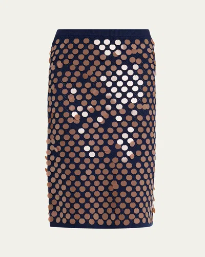 Zankov Matteo Sequined Wool-blend Pencil Skirt In Navy/chocolate