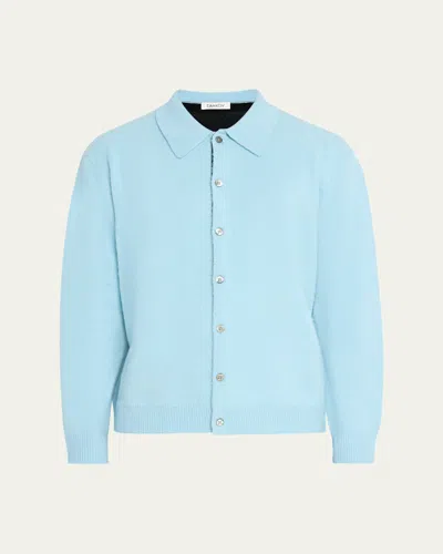 Zankov Men's Brushed Wool And Cashmere Color-block Polo Cardigan In Blue