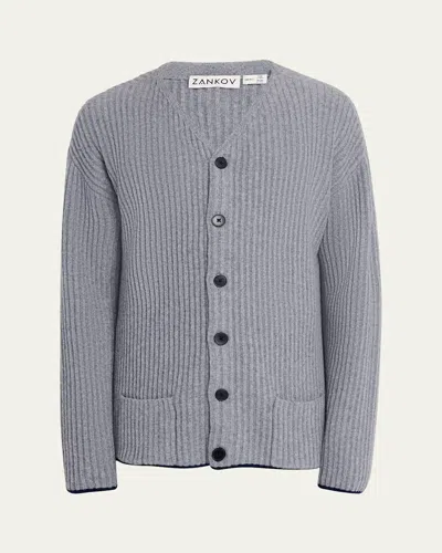 Zankov Men's Chunky Ribbed Cardigan In Melange Grey