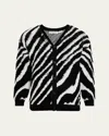 Zankov Men's Intarsia Zebra Cardigan In Black/ivory Multi