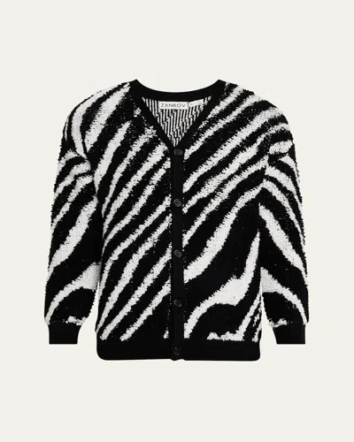 Zankov Men's Intarsia Zebra Cardigan In Black/ivory Multi
