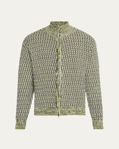 Zankov Men's Jacquard Knit Zip Blouson Jacket In Chrysanthemum Multi