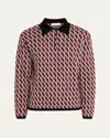 Zankov Men's Merino Wool Geometric Jacquard Polo Sweater In Red
