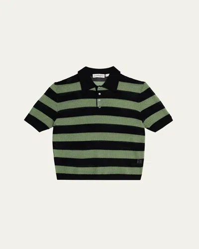 Zankov Men's Mesh Block Stripe Polo Shirt In Black Multi