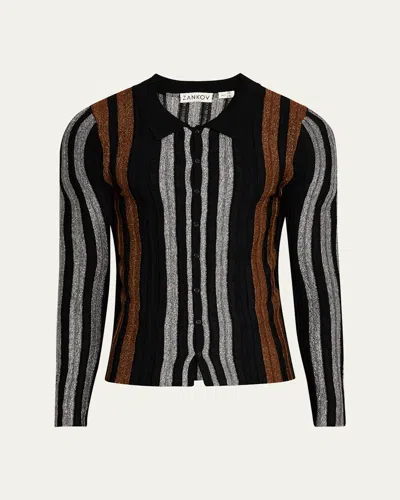 Zankov Men's Metallic Stripe Button-down Sweater In Black Multi