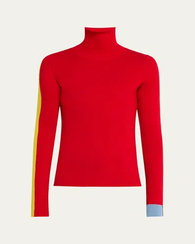 Zankov Men's Turtleneck With Colorblock Sleeves In Cherry
